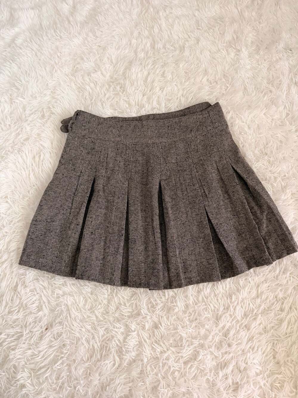 Max Studio London Pleated Skirt Size M Brown Tweed Buckle Mini